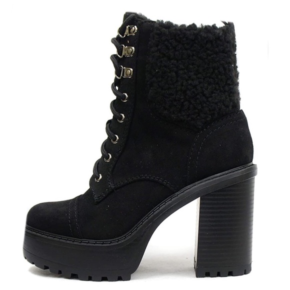 Soda Shoes - New Women’s Soda Chunky Heel Ankle Boot Lace Black